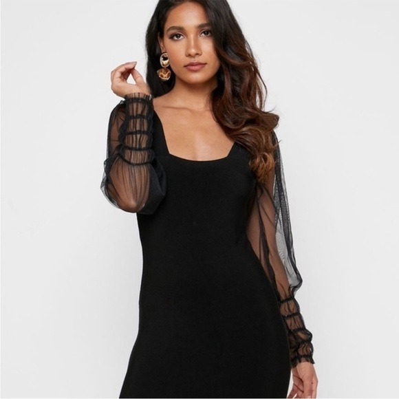 Mango MNG Black Sheer-Sleeve Bodycon Dress Size Small - Picture 2 of 12
